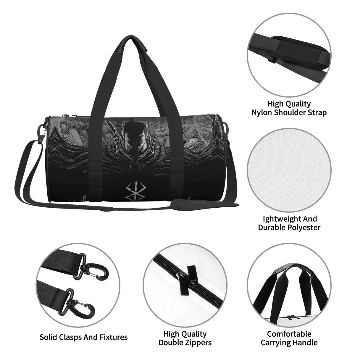 Gym Bag Japanese Anime Bereserk Sports Bag with Shoes Men'S Waterproof Custom Handbag Graphic Swimming Fitness Bag