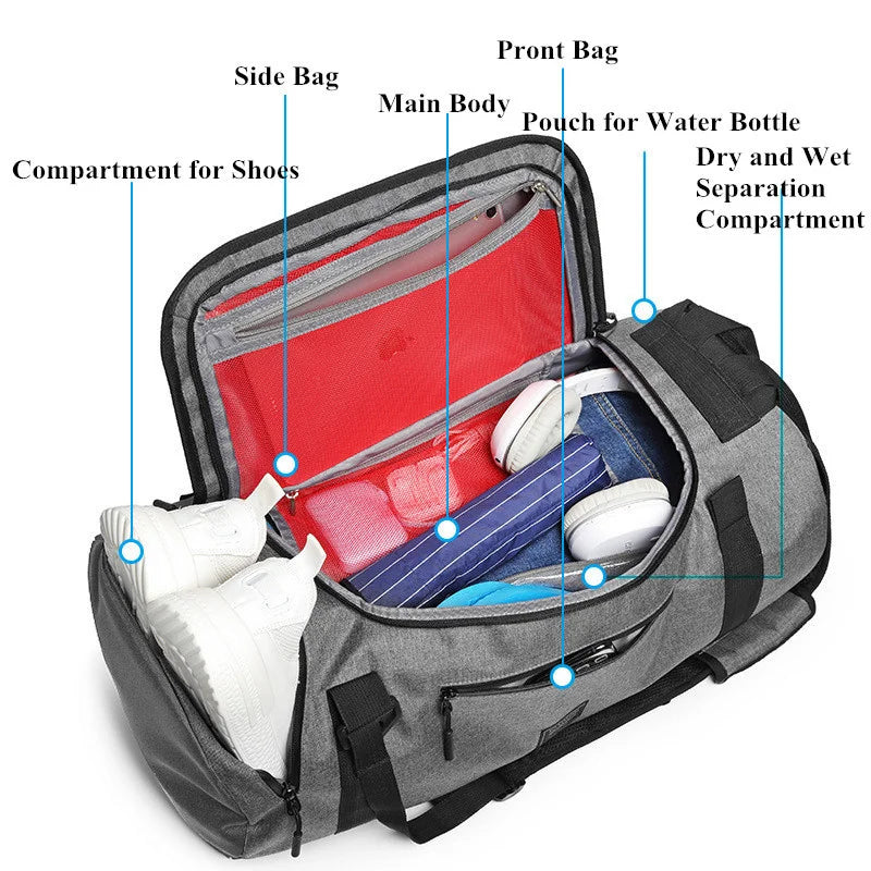 Large Capacity Men'S Fitness Gym Bag,Dry and Wet Separation Multifunction Sports Bag Short-Distance Travel Handbag Backpack Men